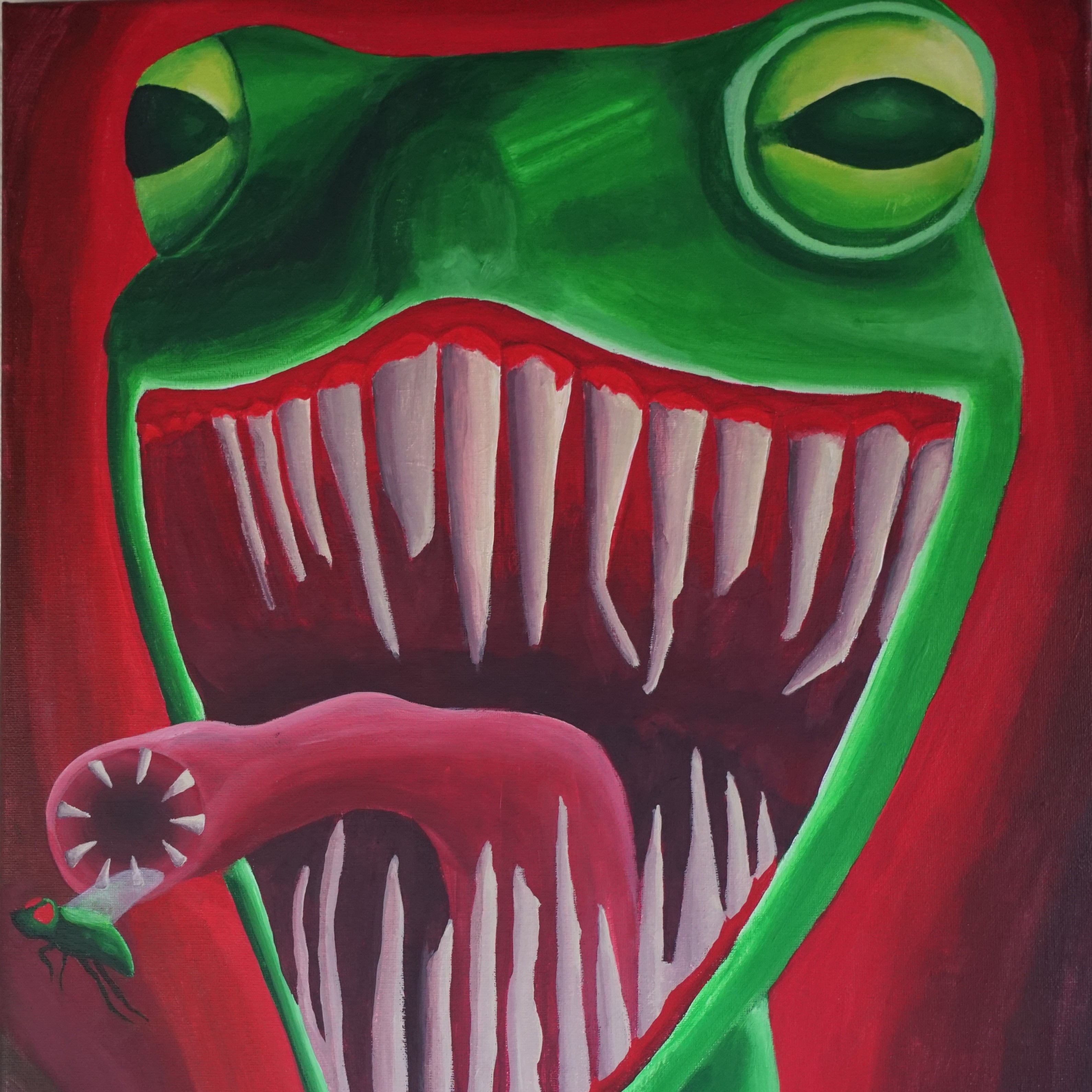 horror painting of a nightmarish frog